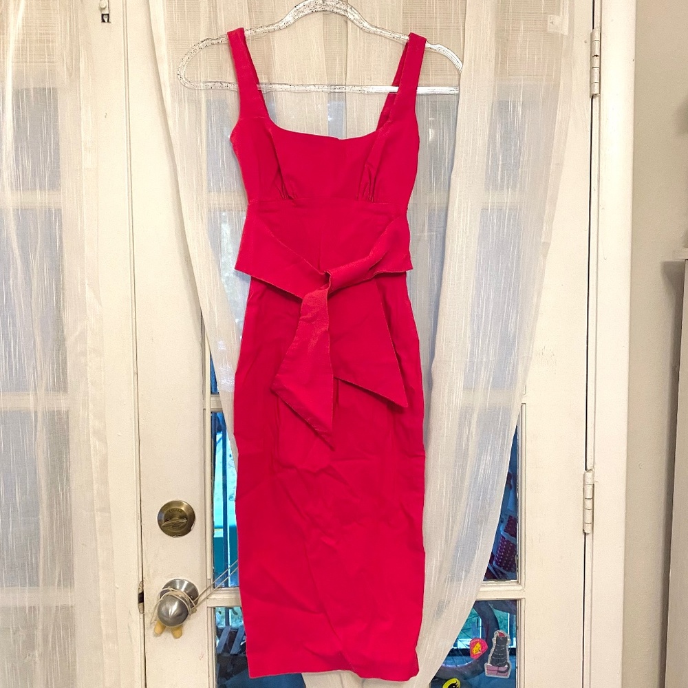 HYBRID Sleeveless Tie Front Pencil Midi Dress. NWT